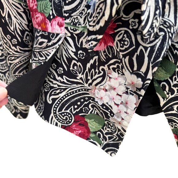 Richard Warren Petites Vintage Floral Print Long-Sleeve Tie Neck Peplum Blazer 2 - Picture 3 of 11